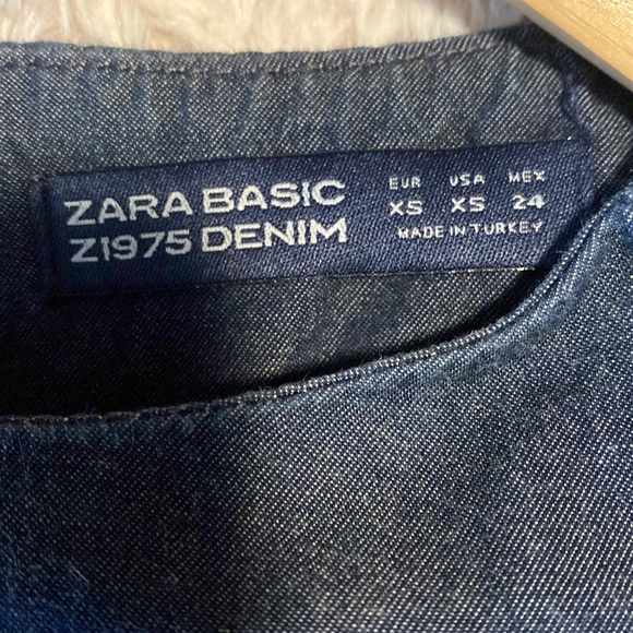 Zara Basic Denim Z1975 Denim Short Sleeve Zip Back Cotton A Line Dress Sz XS - Picture 5 of 6